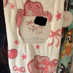 Giddy Up Oversized Pink and White Blanket